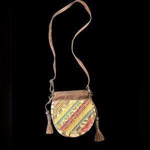 Fossil Small Canvas And Leather Crossbody Adjustable Strap Tassels.